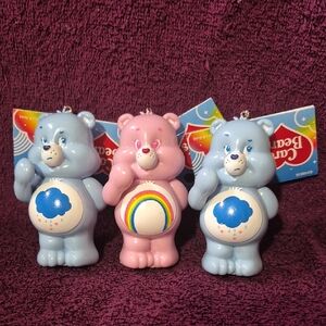 3pc Care Bears Pink and Blue Plastic Christmas Ornaments By Kurt S. Adler